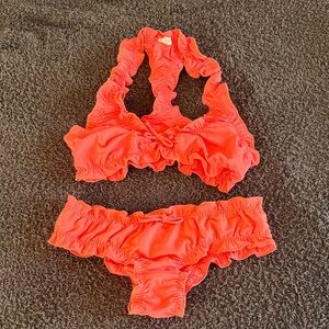 Vibrant Orange Ruffled Bikini Set